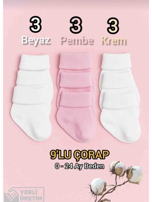 Baby Socks 9 Çift 3 Kat Kıvrımlı Sıkmaz Bilekli Unisex Bebek Çorapları