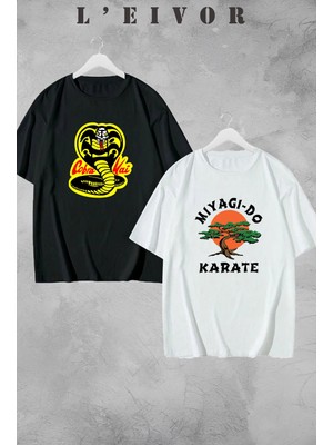 L'eivor Cobra Kai & Miyagi Do Tasarım Sevgili Çift Kombini Kadın Erkek Unisex Tshirt 2'li Takım