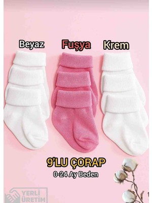 Baby Socks 9 Çift 3 Kat Kıvrımlı Sıkmaz Bilekli Unisex Bebek Çorapları
