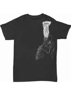 L'eivor Uluyan Kurt Nefesi Türk Yazısı Özel Tasarım Baskılı Siyah Pamuk T-Shirt