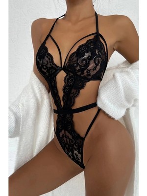 Aesco Şık Siyah Dantelli Babydoll Gecelik BRF1297