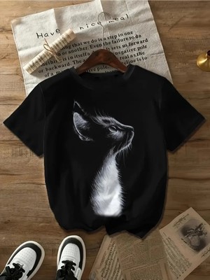 L'eivor Yavru Kedi Baskılı Kadın Pamuk T-Shirt
