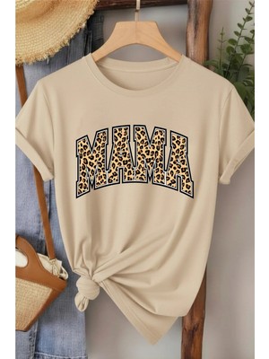 L'eivor Mama Leopar Desen Baskılı Kadın Pamuk T-Shirt