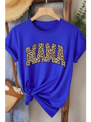 L'eivor Mama Leopar Desen Baskılı Kadın Pamuk T-Shirt