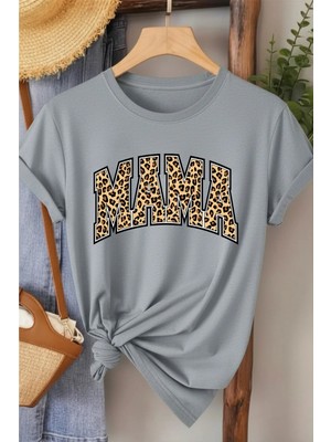 L'eivor Mama Leopar Desen Baskılı Kadın Pamuk T-Shirt