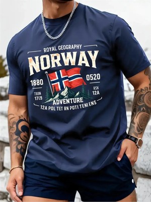 L'eivor Norway Adventure Baskılı Erkek Pamuk T-Shirt