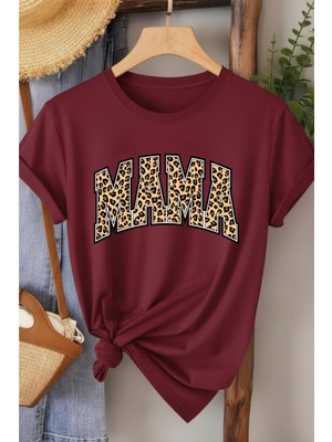 L'eivor Mama Leopar Desen Baskılı Kadın Pamuk T-Shirt