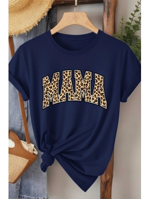 L'eivor Mama Leopar Desen Baskılı Kadın Pamuk T-Shirt