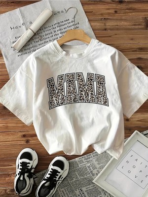 L'eivor Mama Leopar Desen Baskılı Kadın Pamuk T-Shirt