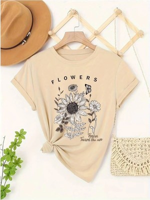 L'eivor Flowers Baskılı Kadın Pamuk T-Shirt