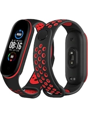 Durukar®   Mi Band 4 Spor Delikli Kordon - Siyah-Kırmızı