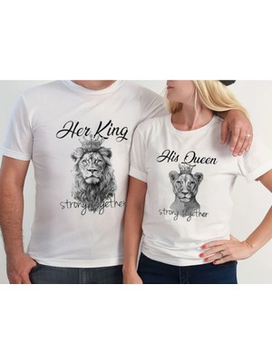 L'eivor Strong Together & His Queen - Her King Aslan Tasarım Sevgili Çift Kombini T- Shirt