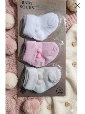 Baby Socks 3 Çift Ponponlu Bebek Çorabı