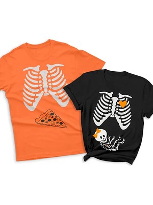 L'eivor Hamile Anne & Baba Eş Çift Kombini Siyah & Turuncu &100 Pamuk Ikili T- Shirt