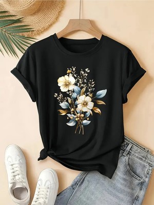 L'eivor Çiçek & Tomurcuk Baskılı Kadın Pamuk T-Shirt