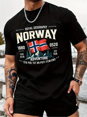 L'eivor Norway Adventure Baskılı Erkek Pamuk T-Shirt