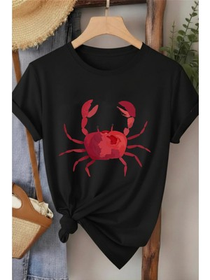 L'eivor Yengeç Baskılı Kadın Pamuk T-Shirt