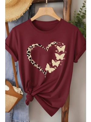 L'eivor Kalp Baskılı Kadın Haki Yeşili T-Shirt