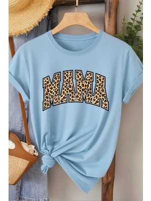 L'eivor Mama Leopar Desen Baskılı Kadın Pamuk T-Shirt