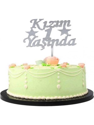 Aesco Kızım 1 Yaşında Ilk Yaş Doğum Günü Partisi Pleksi Pasta Süsü Gümüş Renk