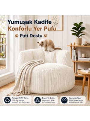 Puffiber Premium Yer Pufu Fitilli Kadife Tek Kişilik Relax Koltuk 94X76 cm