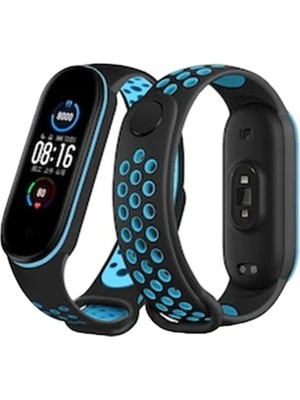Durukar®   Mi Band 4 Spor Delikli Kordon - Siyah-Mavi