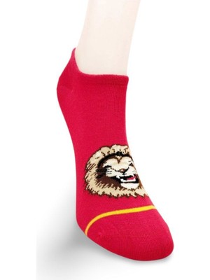 Aesco Sarı Kırmızı Aslan Desenli Sportif Unisex  Kısa Bilek Çorap Yazlık 1 Çift