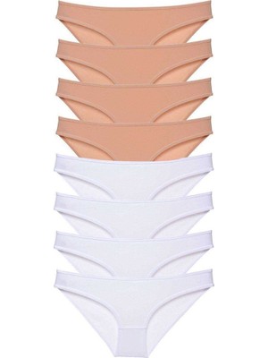 Aesco 8 Adet Süper Eko Set Likralı Kadın Slip Külot Ten Beyaz