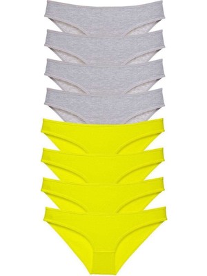 Aesco 8 Adet Süper Eko Set Likralı Kadın Slip Külot Sarı Gri