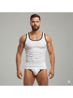 Aesco Beyaz Delikli Kumaş Tank Top Slip Takımı
