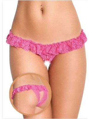 Aesco Fantezi Üstü Fırfırlı Ağı Açık Pembe Dantel Tanga - String