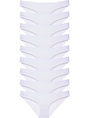 Aesco 9 Adet Süper Eko Set Likralı Kadın Slip Külot Beyaz