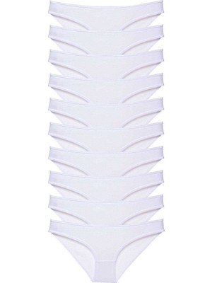 Aesco 10 Adet Süper Eko Set Likralı Kadın Slip Külot Beyaz