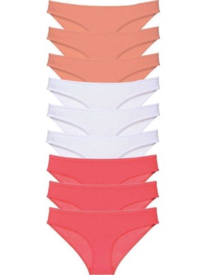 Aesco 9 Adet Süper Eko Set Likralı Kadın Slip Külot Pudra Beyaz Fuşya