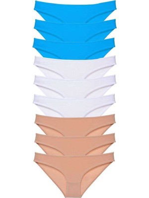 Aesco 9 Adet Süper Eko Set Likralı Kadın Slip Külot Ten Beyaz Mavi