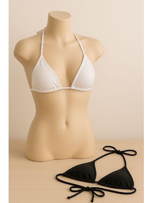 Aesco Kadın Siyah ve Beyaz Minimal Kesim Üçgen Bikini Üstü