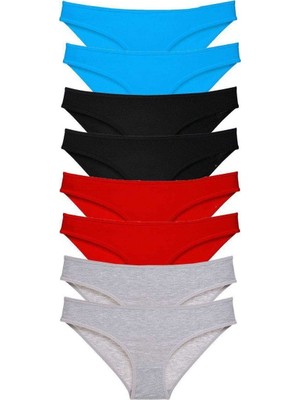 Aesco 8 Adet Süper Eko Set Likralı Kadın Slip Külot Siyah Kırmızı Gri Mavi