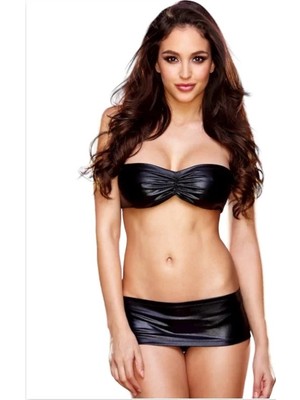 Aesco Fantazi Siyah Lame Seksi Mini Etekli Takım