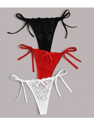 Aesco Kadın 3'lü Dantelli Yandan Bağlamalı Seksi Tanga