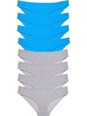Aesco 8 Adet Eko Set Likralı Kadın Slip Külot Gri ve Mavi