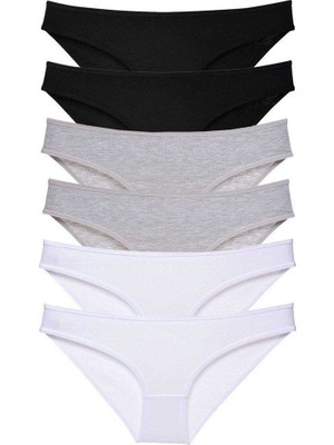 Aesco 6 Adet Süper Eko Set Likralı Kadın Slip Külot Siyah Gri Beyaz