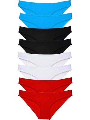 Aesco 8 Adet Süper Eko Set Likralı Kadın Slip Külot Siyah Kırmızı Beyaz Mavi