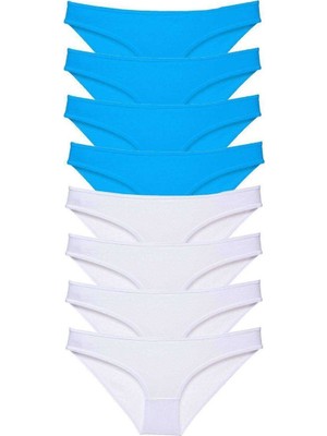 Aesco 8 Adet Süper Eko Set Likralı Kadın Slip Külot Beyaz ve Mavi