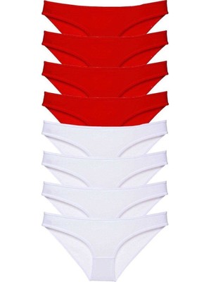 Aesco 8 Adet Süper Eko Set Likralı Kadın Slip Külot Kırmızı Beyaz