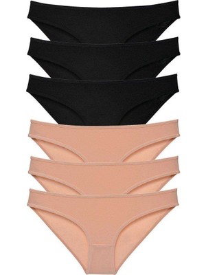Aesco 6 Adet Süper Eko Set Likralı Kadın Slip Külot Siyah Ten