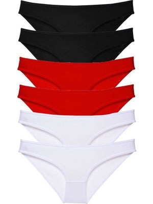 Aesco 6 Adet Süper Eko Set Likralı Kadın Slip Külot Siyah Kırmızı Beyaz