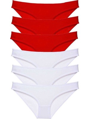 Aesco 6 Adet Süper Eko Set Likralı Kadın Slip Külot Kırmızı Beyaz