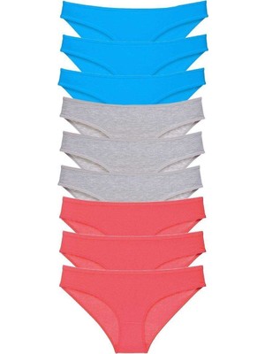 Aesco 9 Adet Süper Eko Set Likralı Kadın Slip Külot Fuşya Gri Mavi