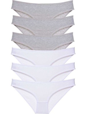 Aesco 6 Adet Süper Eko Set Likralı Kadın Slip Külot Gri Beyaz