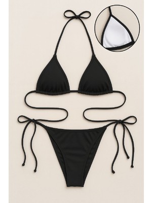 Aesco Kadın Siyah Yandan ve Boyundan Bağlamalı Bikini Mayo Takımı